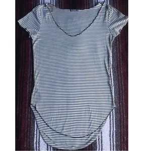 Vox Populi Green and White Striped V-neck